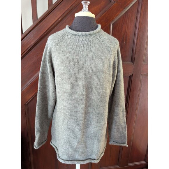 Hand-Knit Alpaca Wool Sweater Green American South Side Made In Peru Unisex M - Picture 1 of 4